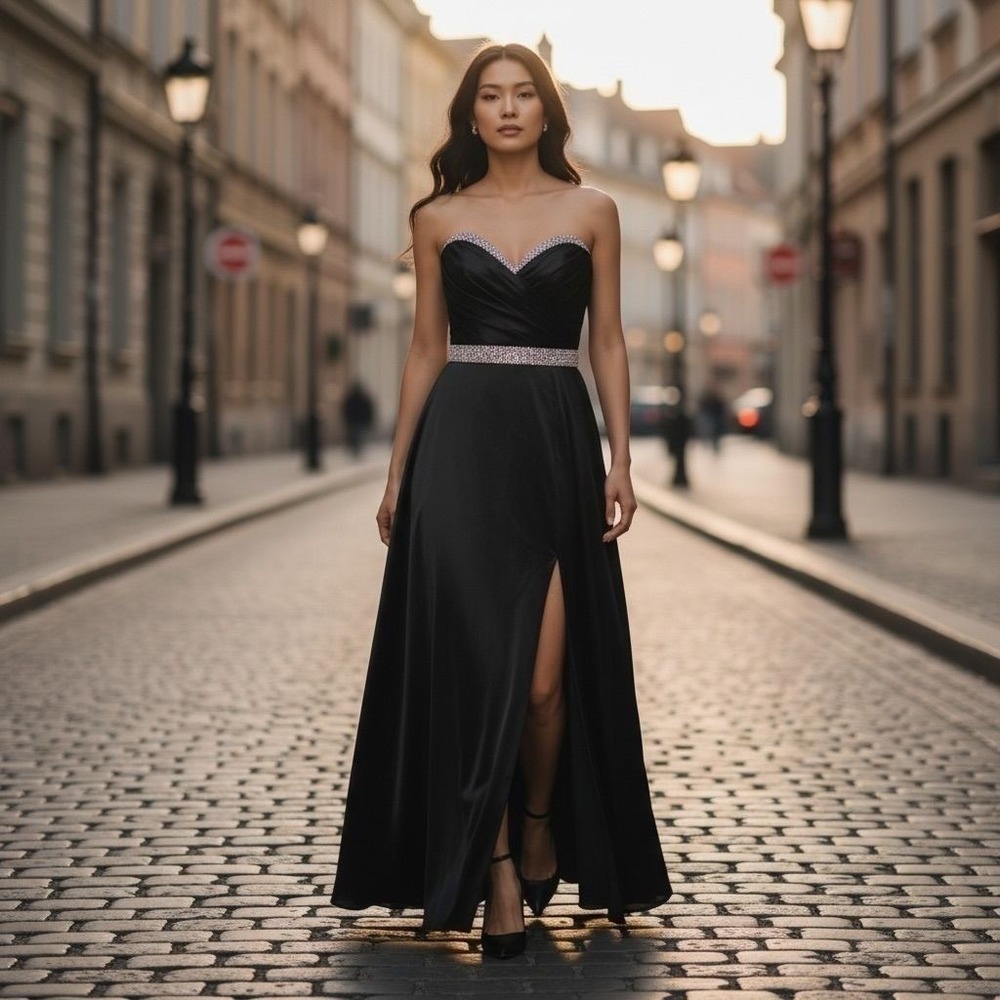 NWT Fashion Nova Paris Satin Maxi‎ Dress Womens Small Black Formal Gown